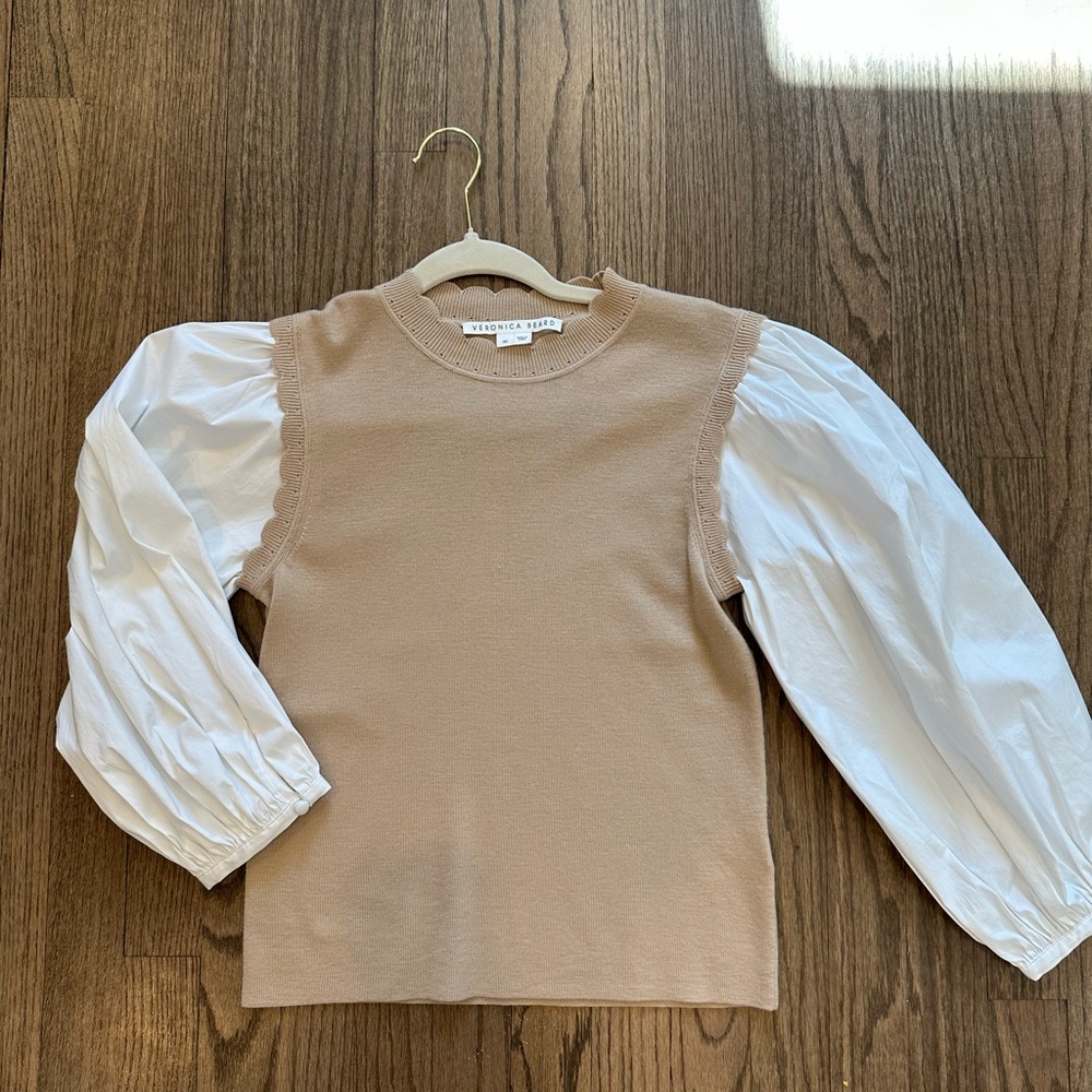 Veronica beard Tan Sweater with White Sleeves